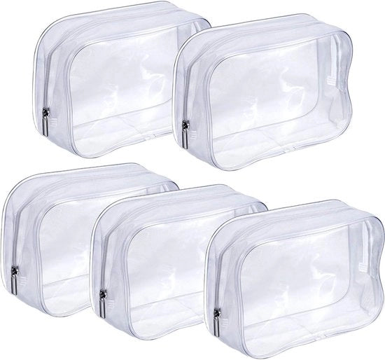 Organizzatore per bagno trasparente con cerniere per viaggi e vacanze - Organizzatore per bagno in PVC - Impermeabile - Borsa cosmetica per uomo e donna - Organizzatore per bagno - 5 pezzi - Bianco - Unico modello