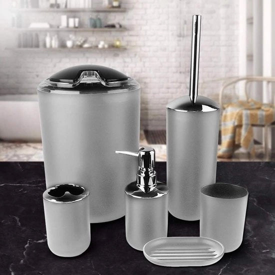 Accessori per la camera da bagno - Dispensatore di sapone Dispenser di sapone Ospite per spazzolino da denti Bacinella per doccia Ospite per spazzolo per il water - Grigio