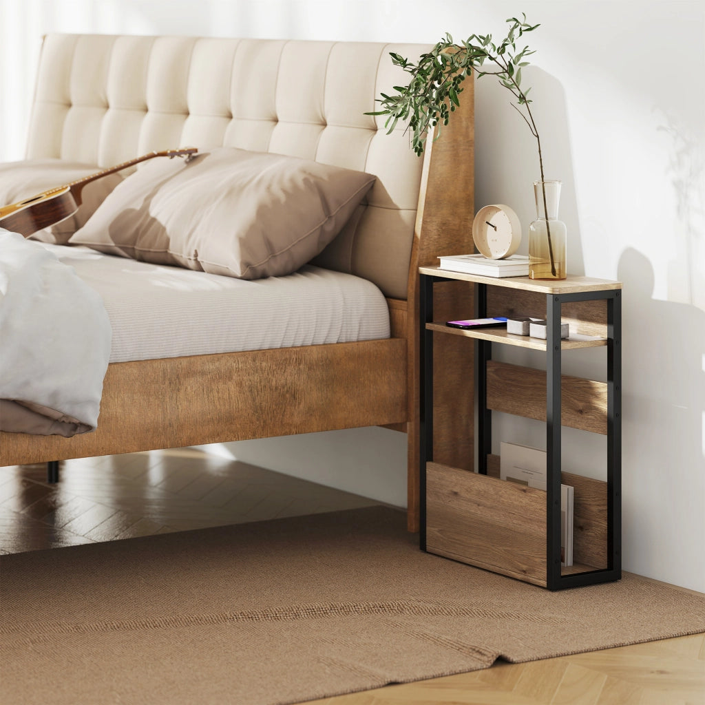Tavolino da notte con ripiani ¨C Minimal ¨C 46x18x58,5 cm noce