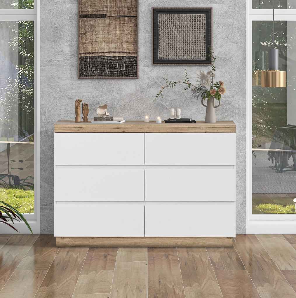 Cassettiera classica con 6 cassetti bianco e rovere