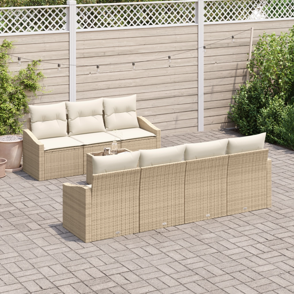 Set da pranzo da giardino 8 pezzi con cuscini beige in rattan