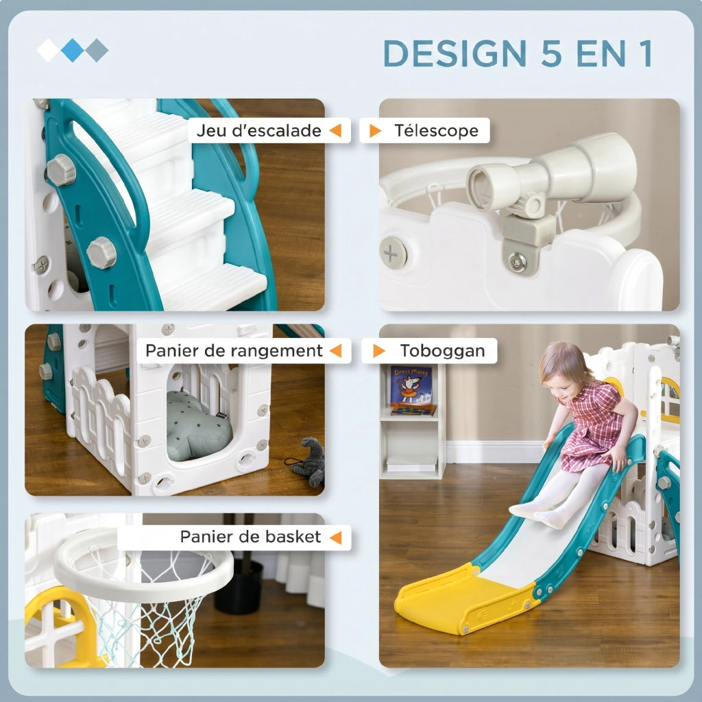 Letto a soppalco per bambini con scivolo e cestino da basket ¨C zephmum ¨C 70x177x92 cm giallo