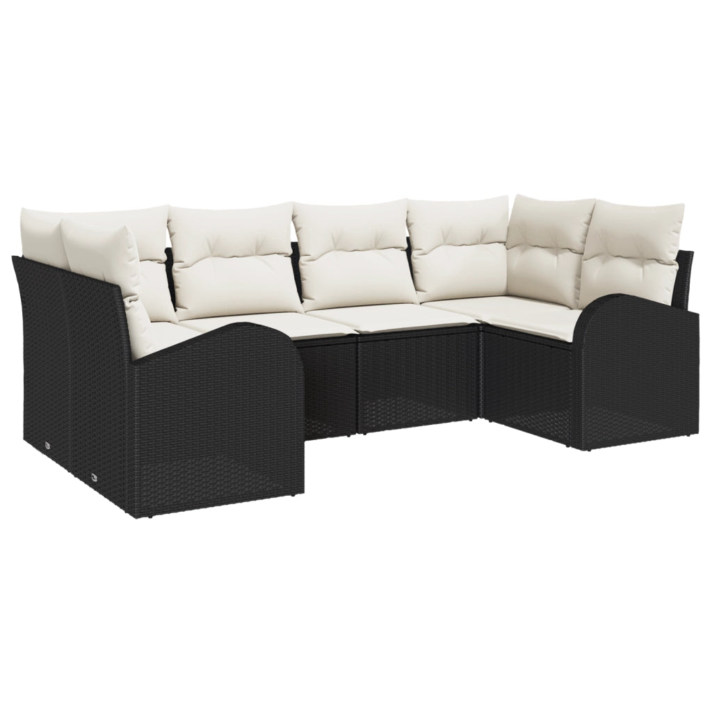 Set di divani da giardino a 6 pezzi con cuscini Rattan Nero di