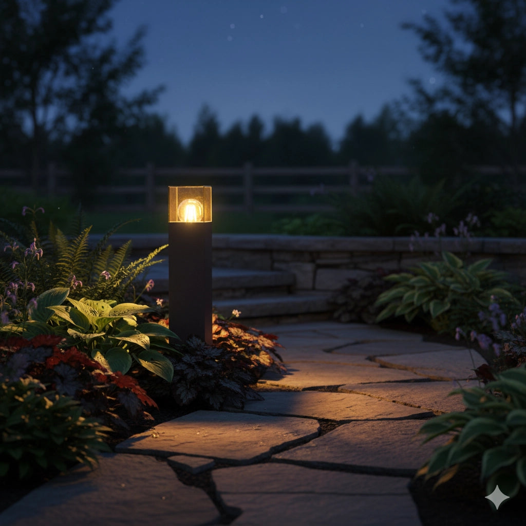 Paletto da Giardino LED con Attacco E27 IP44 – Lampada da Esterno H 44 cm Marrone con Diffusore Acrilico Trasparente – Illuminazione Vialetti, Terrazzi e Giardini – Compatibile Lampadina LED max 12W