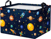 Cestino di Stoccaggio per Bambino con Stelle e Razzi, Impermeabile, Rectangolare, per Abitacoli e Divani, 36 x 26 x 23 cm