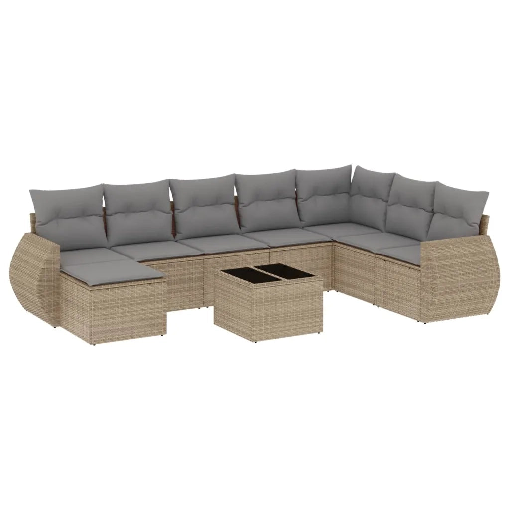 Set Divano da Giardino 9 pz con Cuscini Beige in Polyrattan 3221768