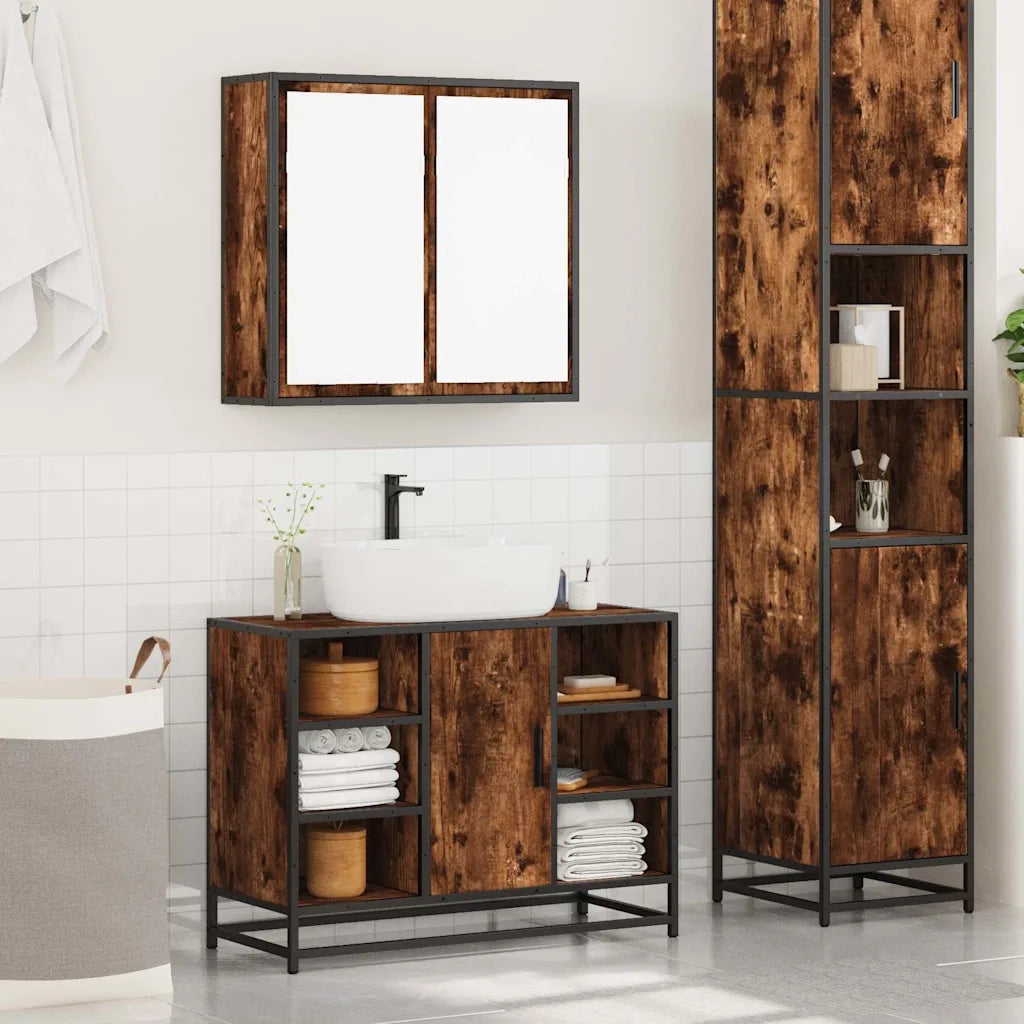 Set Mobili da Bagno 2 pz Rovere Fumo in Legno Multistrato 3300912