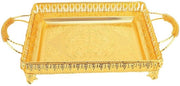 Piatto di servizio in metallo dorato - Dimensioni 51 x 28 x 9,5 cm - Piatto con maniglie di servizio