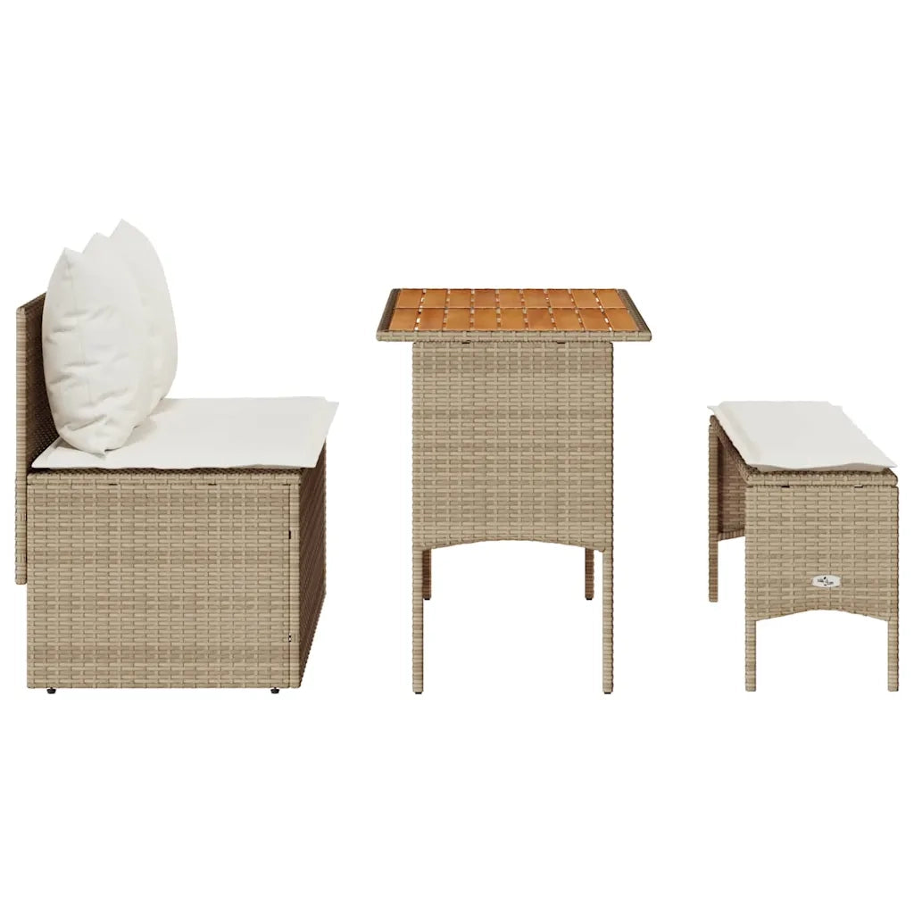 Set da Pranzo da Giardino 3 pz con Cuscini Beige in Polyrattan
