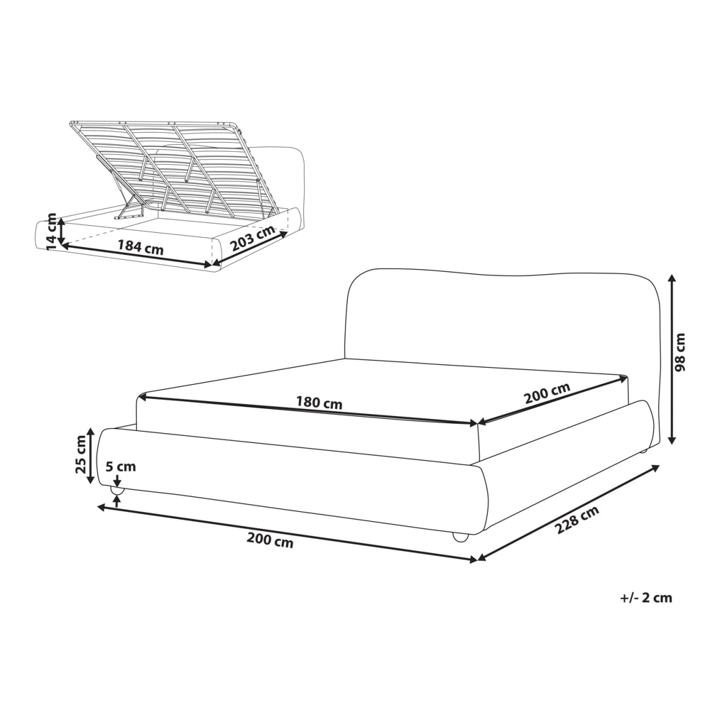 Letto contenitore Bianco Sporco Poliestere Tessuto 180 x 200 cm Design moderno e minimalista