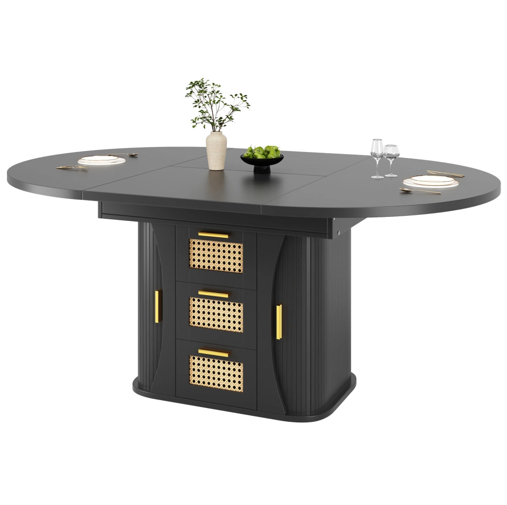 Tavolo da pranzo allungabile 118x118x77.1 cm con spazio contenitivo in MDF nero