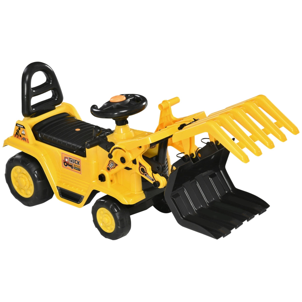 EasyComfort Escavatore per Bambini 2-4 Anni con Pinza, Pulsante per Suoni e Spazio Portaoggetti, 83x27x39 cm, Giallo e Nero