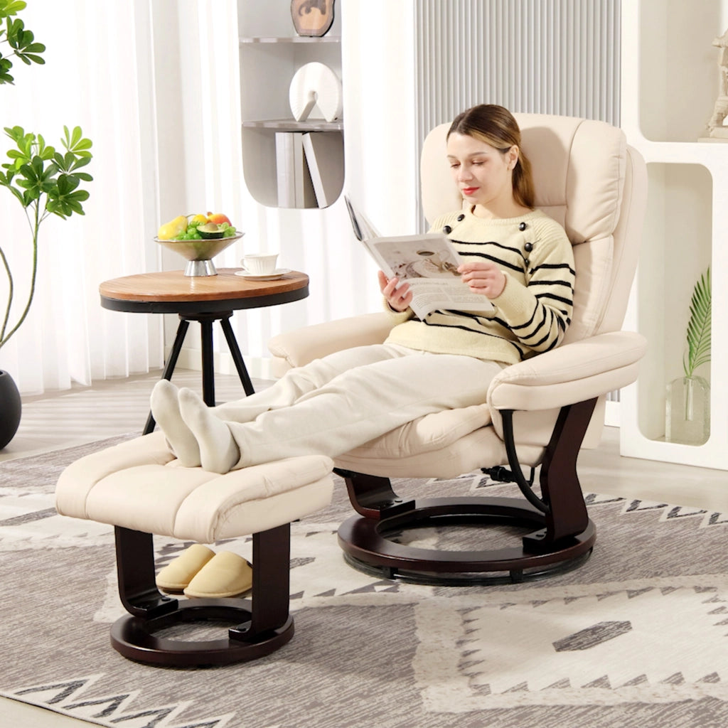 Poltrona relax con poggiapiedi ¨C zephmum ¨C rivestimento in similpelle, reclinabile, girevole, 86x83x107 cm, crema