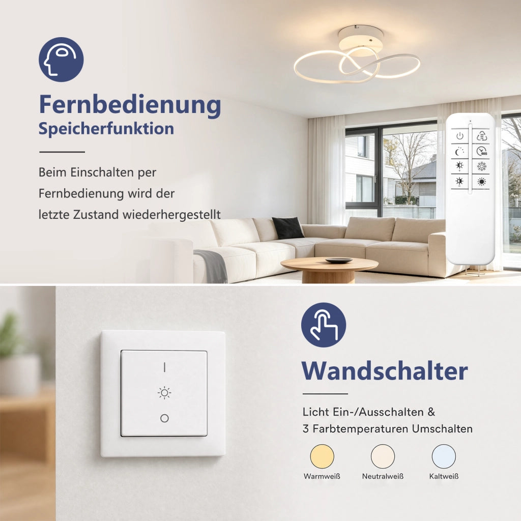 ZMH Lampada da Soffitto LED 24W Dimmabile Bianca per Camera Soggiorno