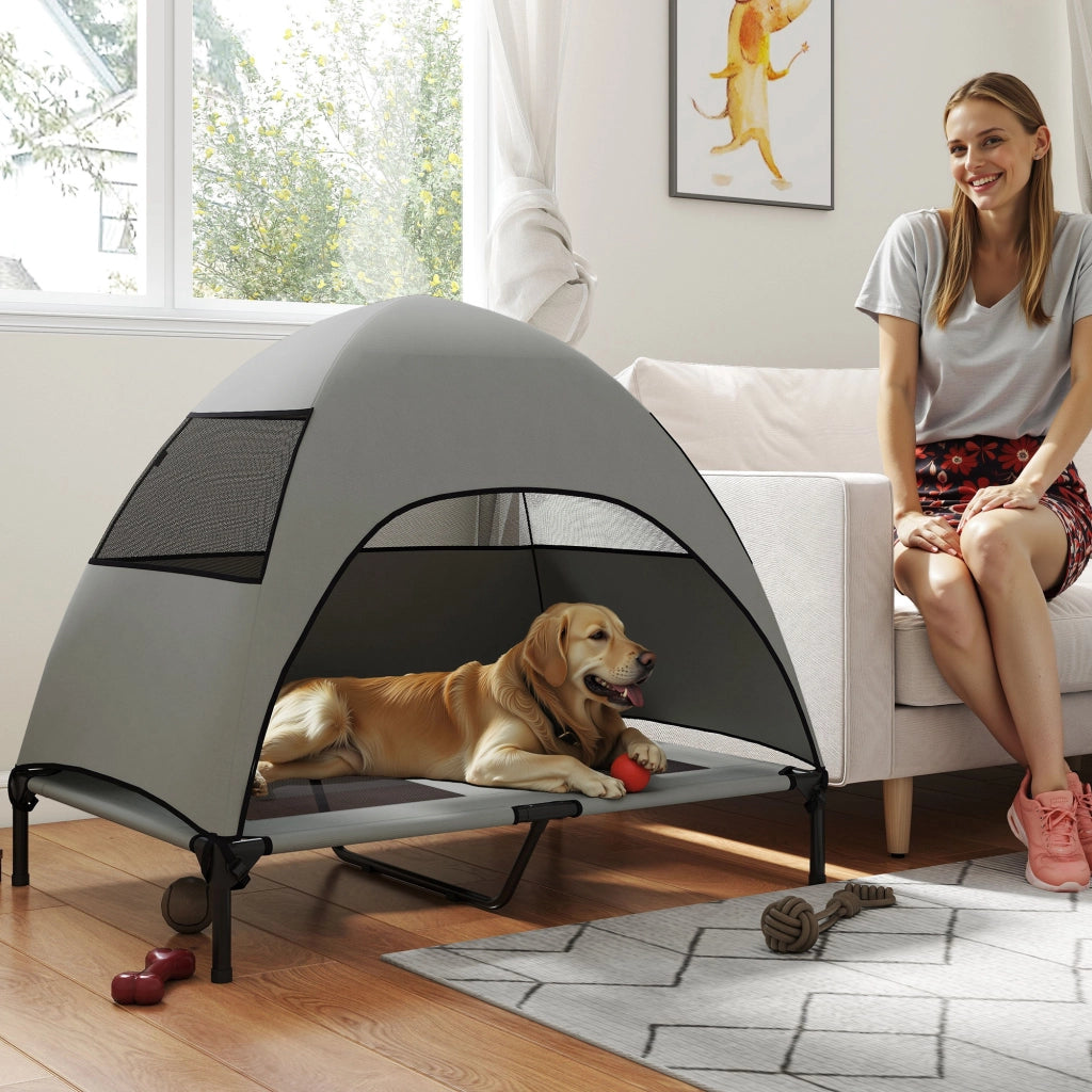 Cuccia per cani esterna con tetto ¨C zephmum ¨C 106x76x99 cm grigio chiaro