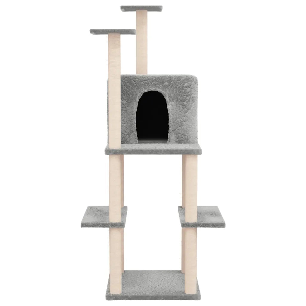 Albero per Gatti con Tiragraffi in Sisal Grigio Chiaro 144,5 cm 171631