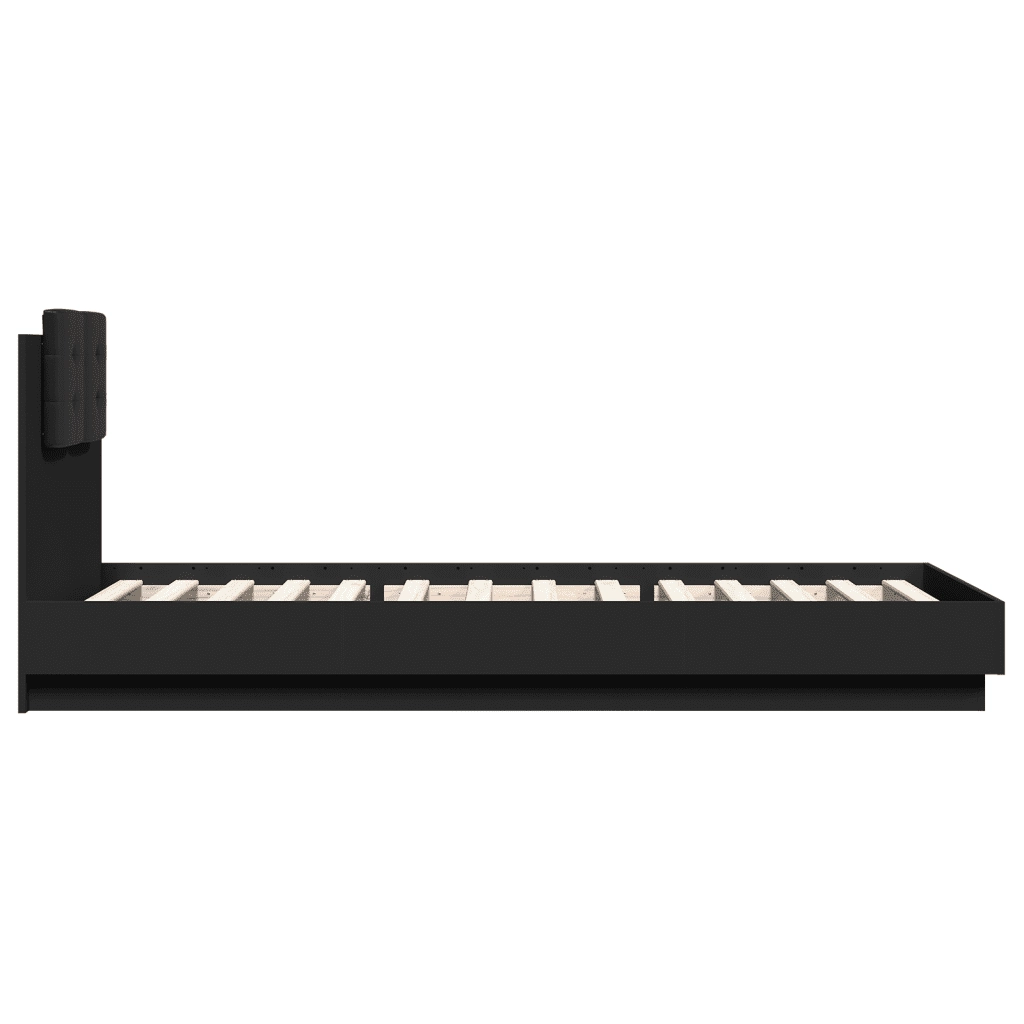 Letto singolo | Letto per adulti | Giroletto con Testiera e LED Nero 100x200 cm