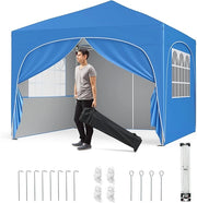 Gazebo Piehevole da Esterno 3 x 3 m, Gazebo Regolabile in Altezza con Pareti Rimovibili, Borsa con Ruote, Picchetti, Ancoraggi, Corde Vento e Sacchi di Sabbia, Tendone per Giardino (Blu)