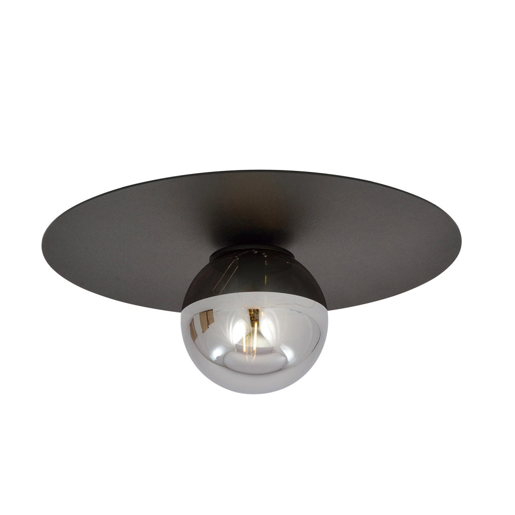 Plafoniera Minimal 1 Luce Mnemosine In Acciaio Nero E Sfera Di Vetro Fumè