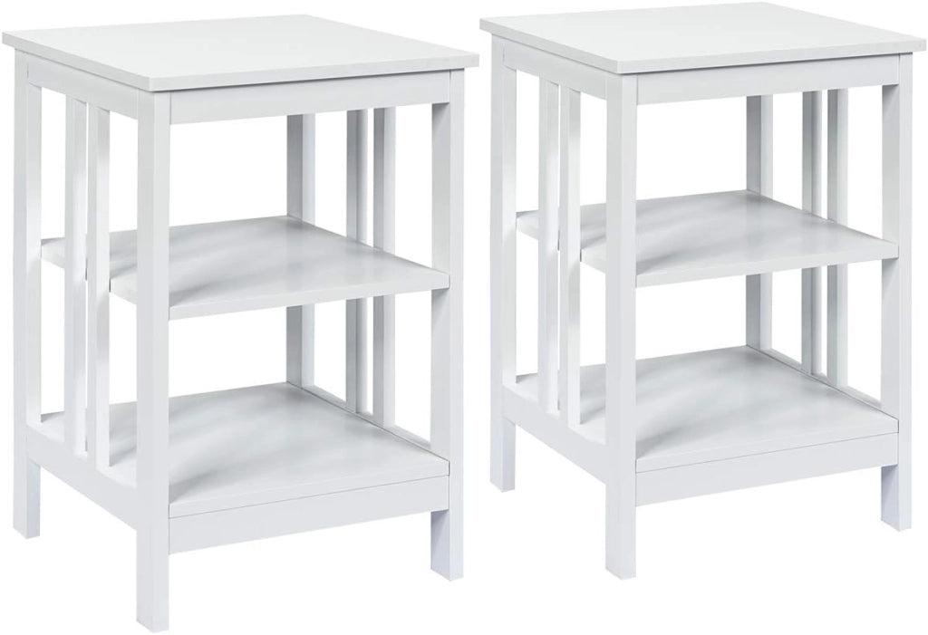 Comodino per Camera da Letto, Comodino a 3 Livelli, Tavolino da Soggiorno in Legno, Portata Totale 20 kg, 40 x 40 x 61 cm (1, Bianco)