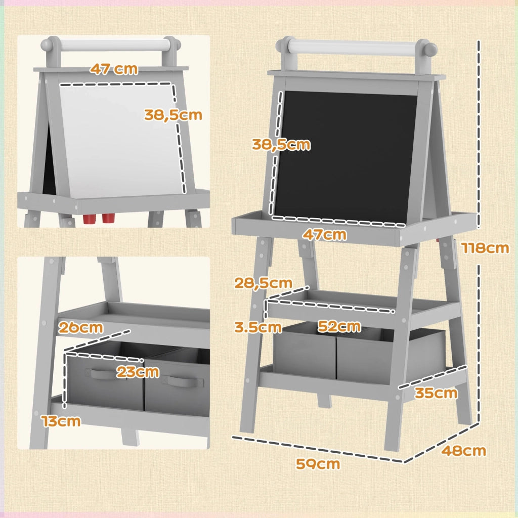 Cavalletto per bambini 3 in 1 lavagna bianca magnetica lavagna rotolo di carta 59 x 48 x 118 cm educativo scandinavo in MDF grigio 21_0000706
