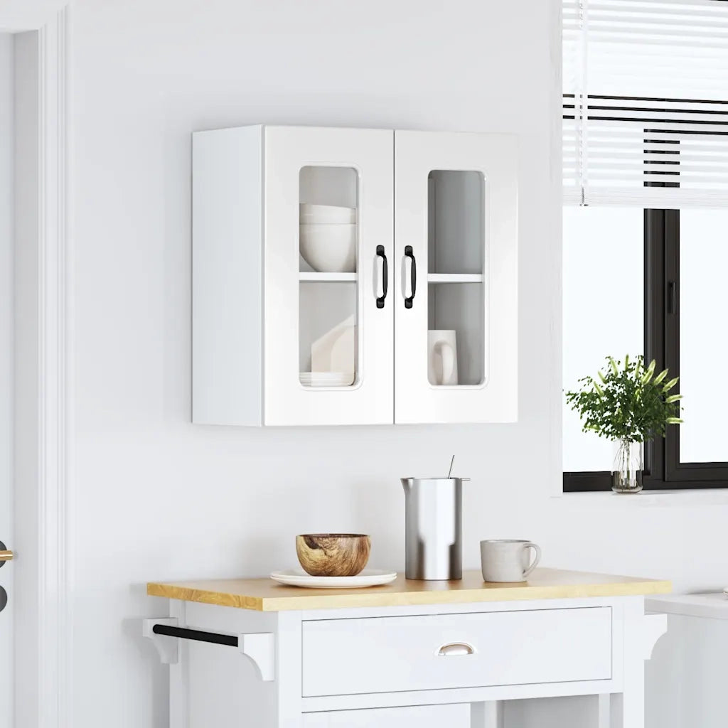Pensile da Cucina con Porta in Vetro Kalmar Bianco Lucido 853669