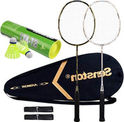 Set di racchette da badminton in legno di carbone con fodera premium e ruote con grip surf