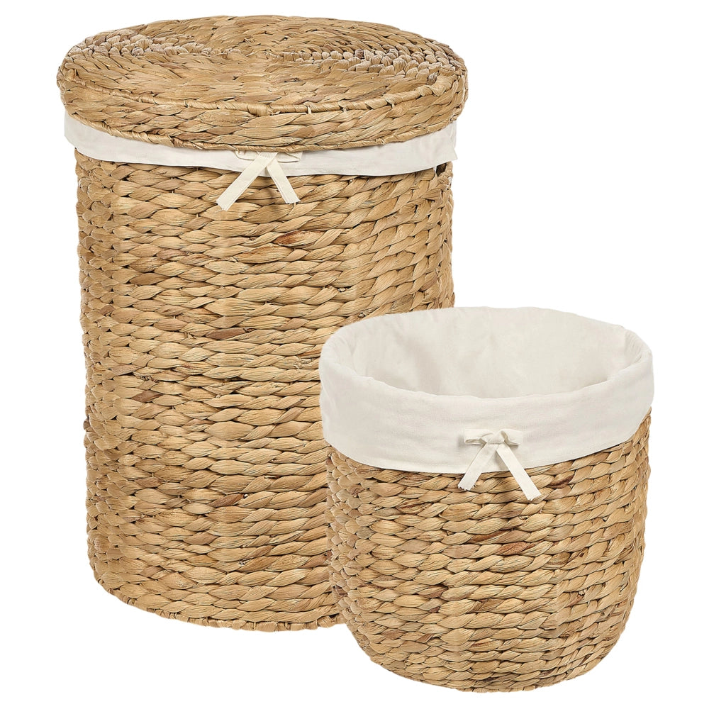 Set di 2 cestini portaoggetti per la biancheria con coperchio in giacinto d'acqua cesto biancheria portaoggetti
