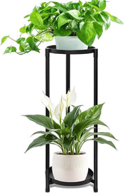 Supporto per piante in metallo nero 2 piani - vassoio per fiori per interni ed esterni - balcone giardino soggiorno
