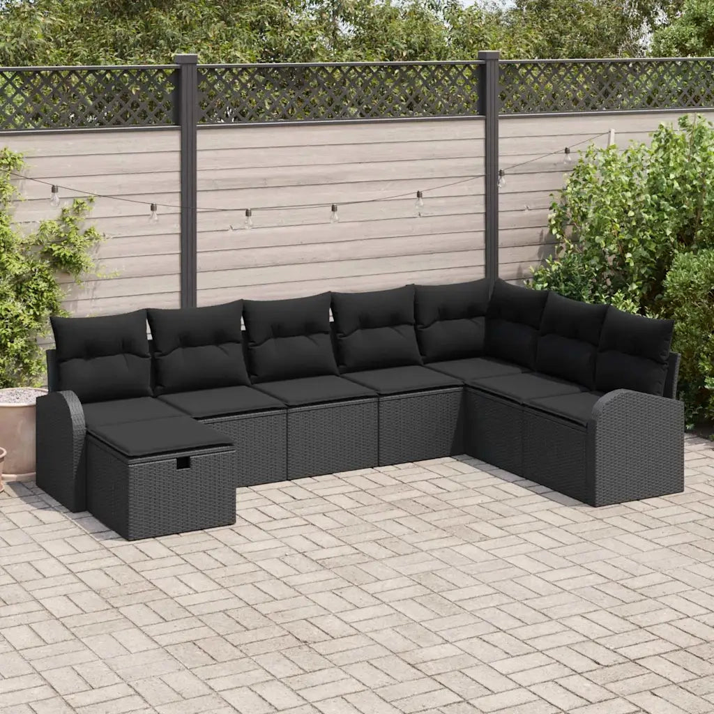 vidaXL Set Divano da Giardino con cuscino 8 pcs Nero Poly Rattan