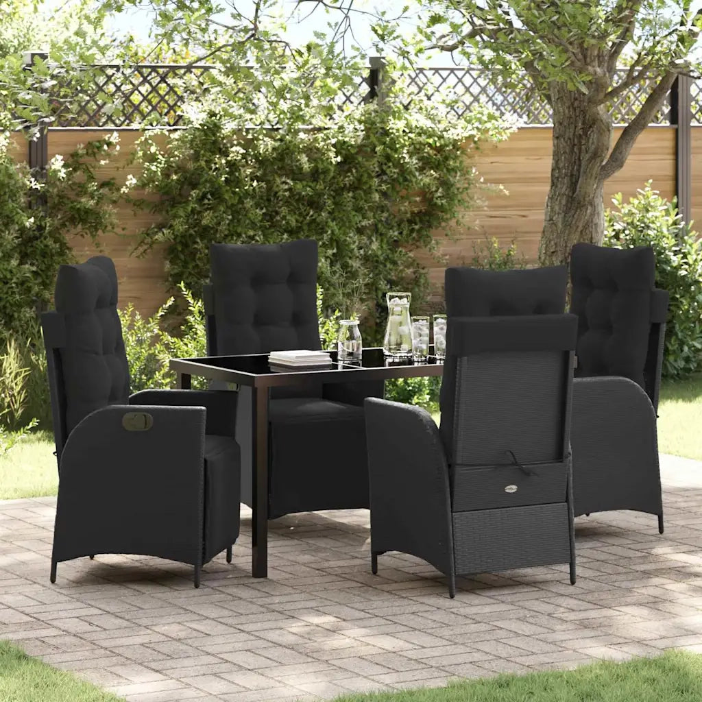 Set da Pranzo per Giardino con cuscino 5 pcs Nero polyrattan 3380535