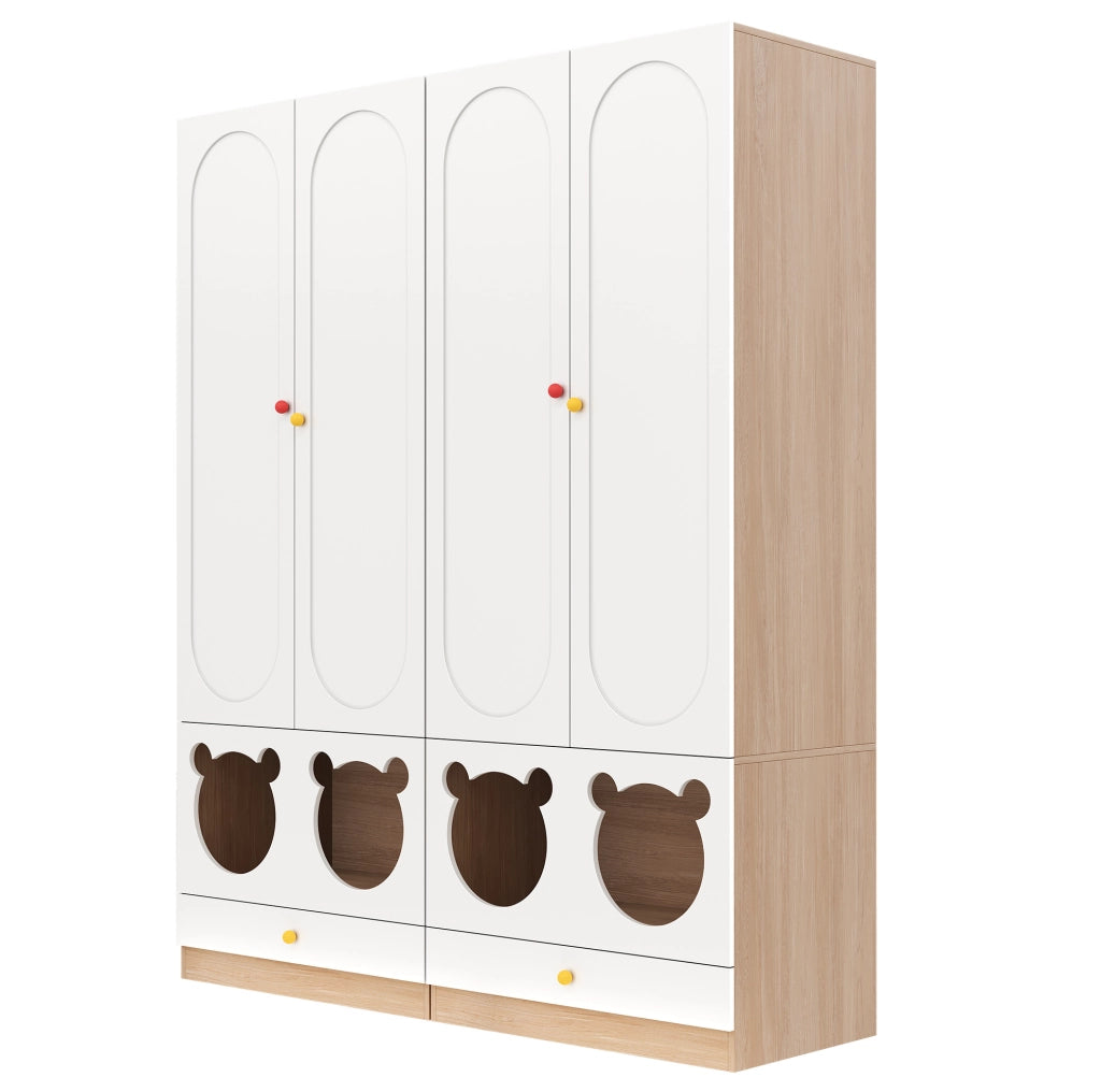 Armadio per cameretta MDF bianco-legno con cassetti 80x50x200 cm