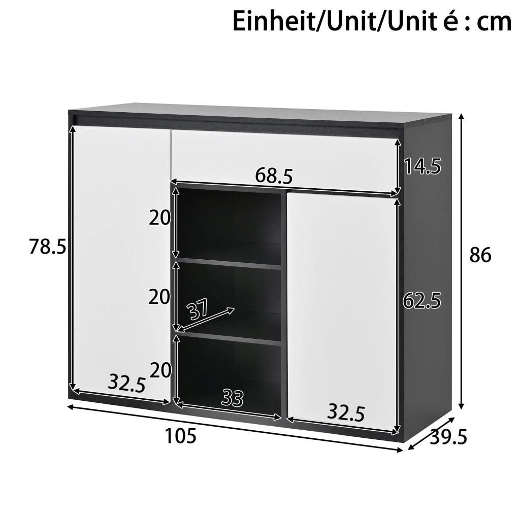 Mobile scarpiera moderno con LED; 2 ante e cassetto 105 x 39;5 x 86 cm; nero e bianco