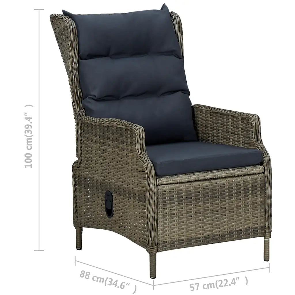 Sedia da Giardino Reclinabile con Cuscini in Polyrattan Marrone 313302