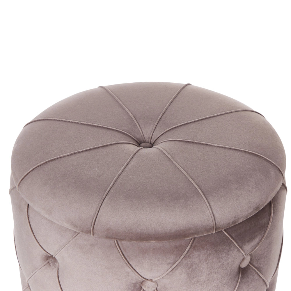 Set di pouf portaoggetti in velluto di poliestere grigio talpa con rivestimento capitonnè base dorata design retrò