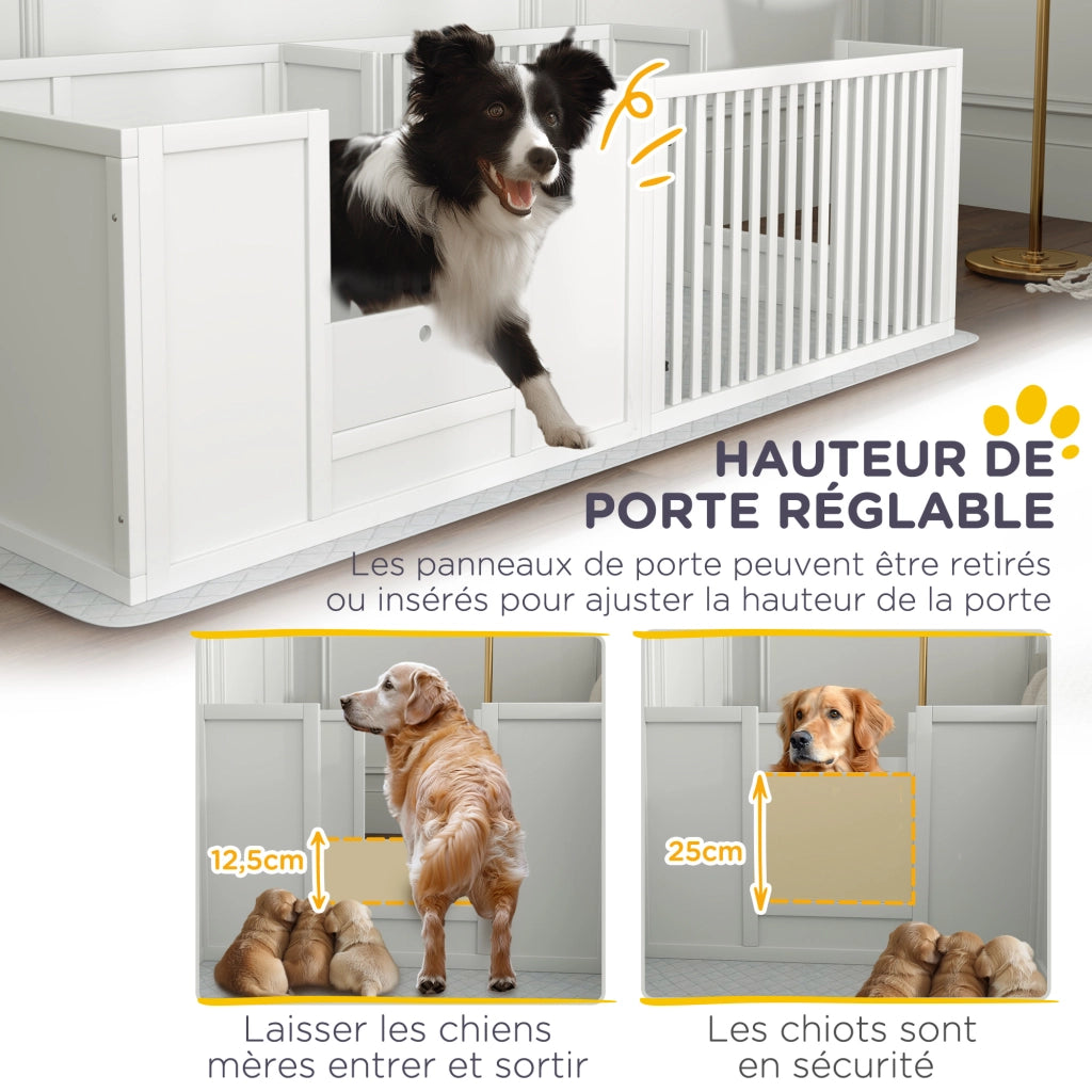 Recinto per Parto Cani ¨C Xylo ¨C Cuccioli Altezza Regolabile 166x80x50cm Bianco