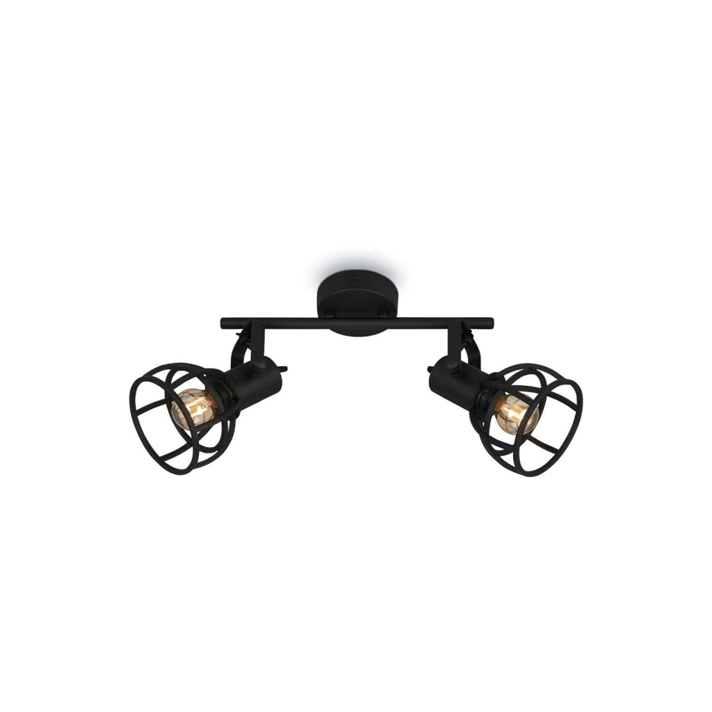 Plafoniera Vintage Korbo Acciaio Nero 2 Luci E14 Ip20