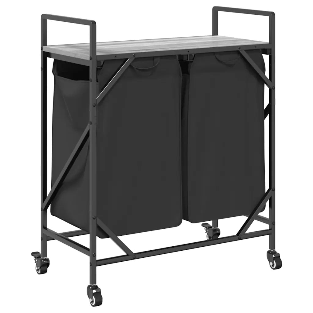 Cesto della Biancheria 2 Scomparti con Ruote Grigio Sonoma CFW9573244
