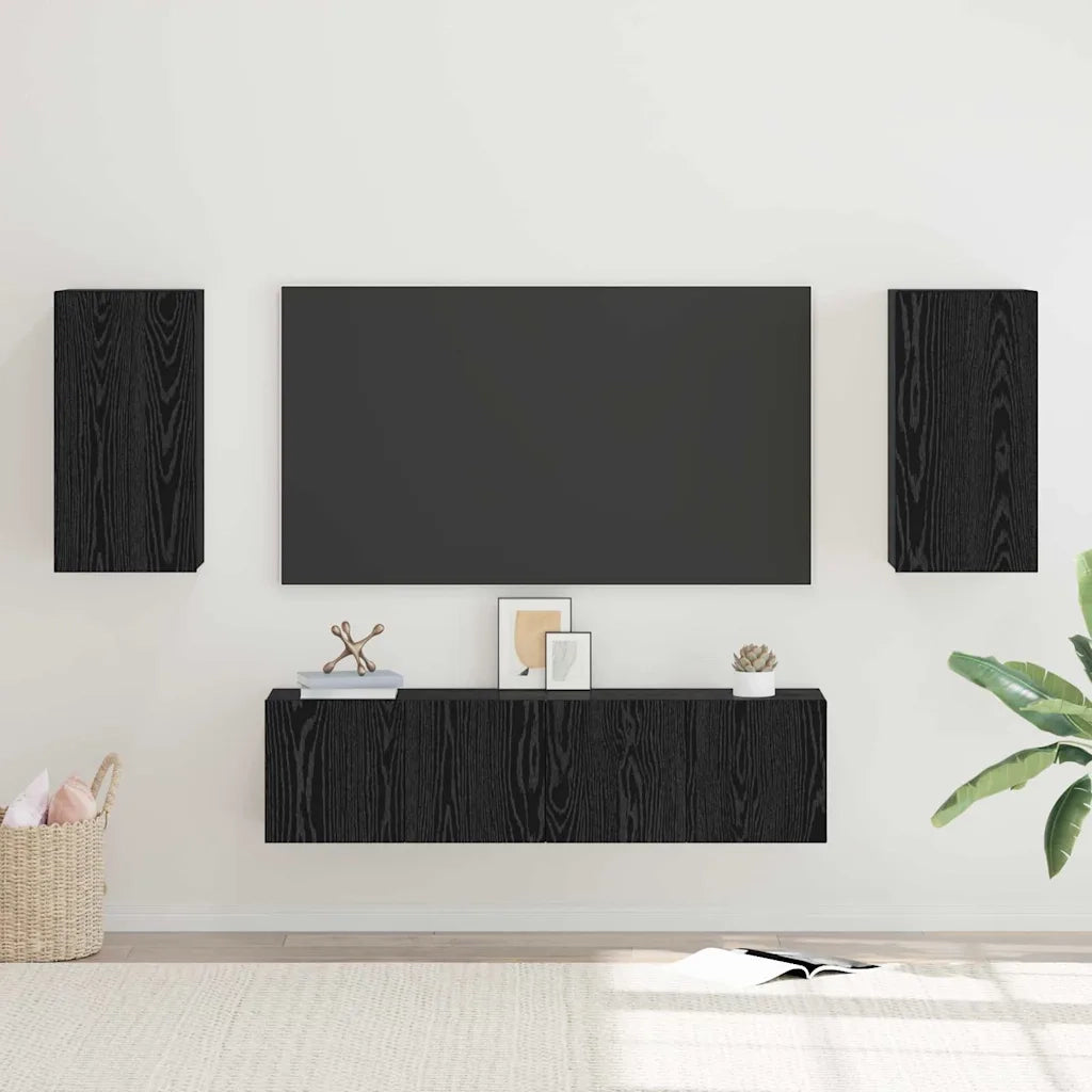 Set mobile TV Montaggio a parete Rovere Nero Legno multistrato
