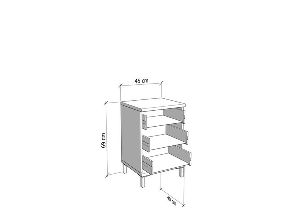 Savino, Comodino 3 Cassetti, 45x40x69h cm Bianco