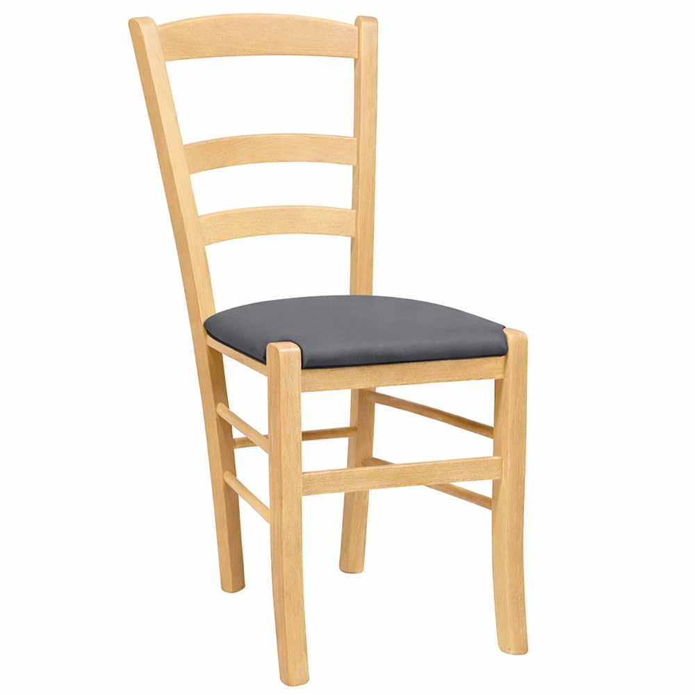 Sedie da sala da pranzo Paesana in legno naturale con seduta imbottita antracite