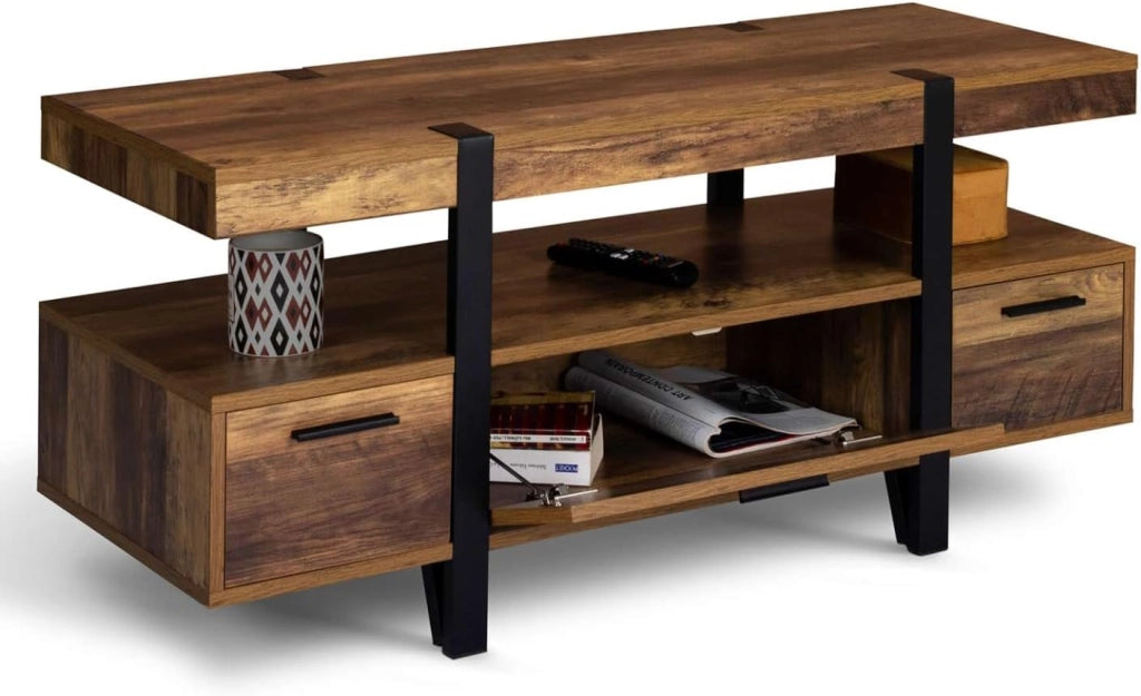 AUSTRIA Porta TV con gambe a spillo in legno da 113 cm con cassetti