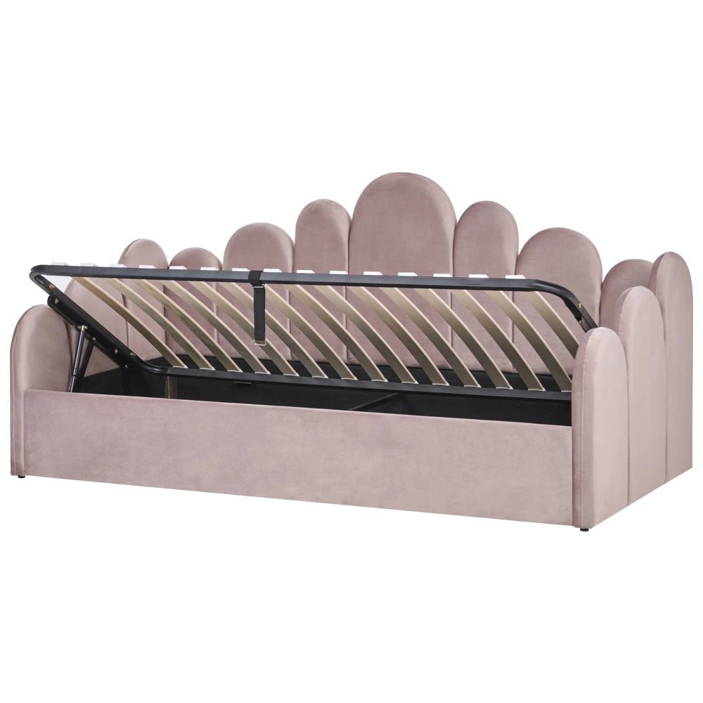 Letto singolo in velluto con contenitore 90 x 200 cm rete a doghe rosa pastello cameretta