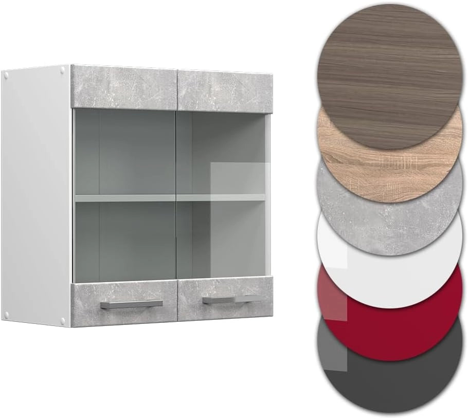 Mobile da cucina in vetro R-Line, Calcestruzzo, 60 cm, per la libera combinazione all'interno di sistemi cucina modulari
