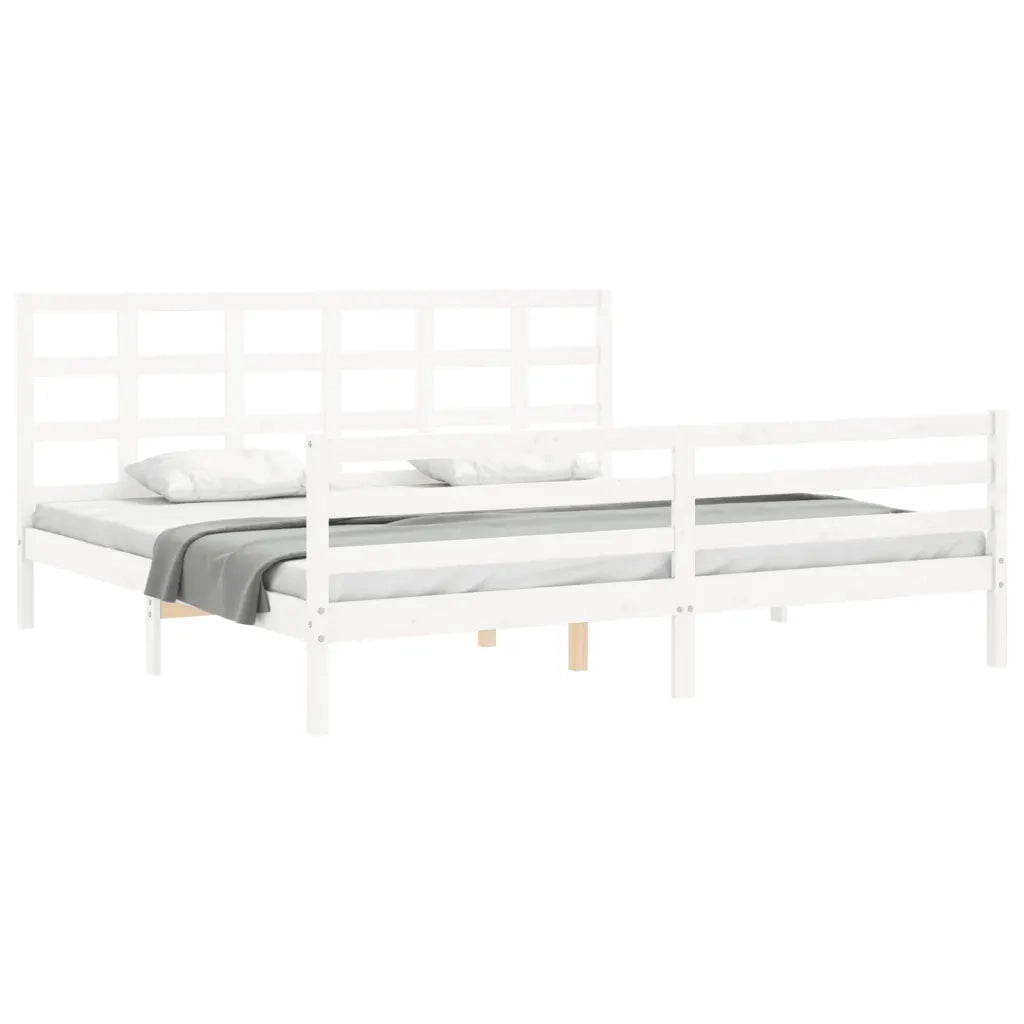 Giroletto con Testiera-Struttura Letto con testiera Bianco 200x200 cm in Legno Massello 341177
