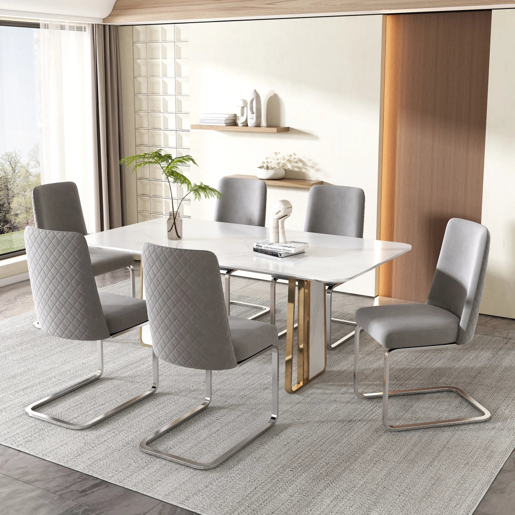 SEDIA DA PRANZO IN VELLUTO SET DA 4 PEZZI GRIGIO E ARGENTO