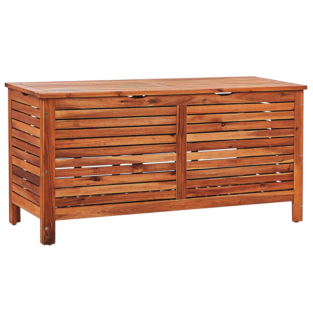Cassa baule cesta da giardino in legno scuro di acacia 130 x 64 cm con coperchio per mobili da esterno