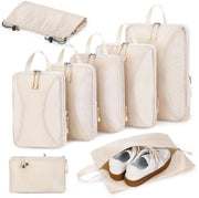 Blocco di compressione per bagagli 8 pezzi - Organizzatore di imballaggio - Color beige - Accessori per viaggi - Ideale per viaggi e vacanze