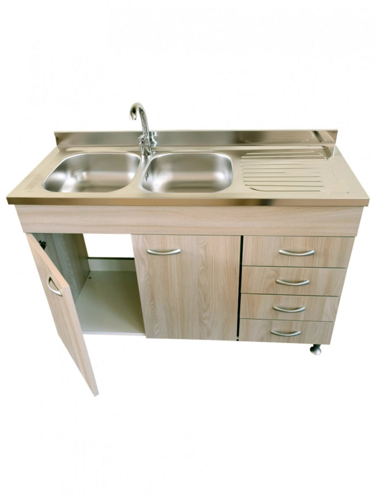 Mobile cucina due ante con lavello inox sx finitura olmo 120x50xH81cm Potres Sabin