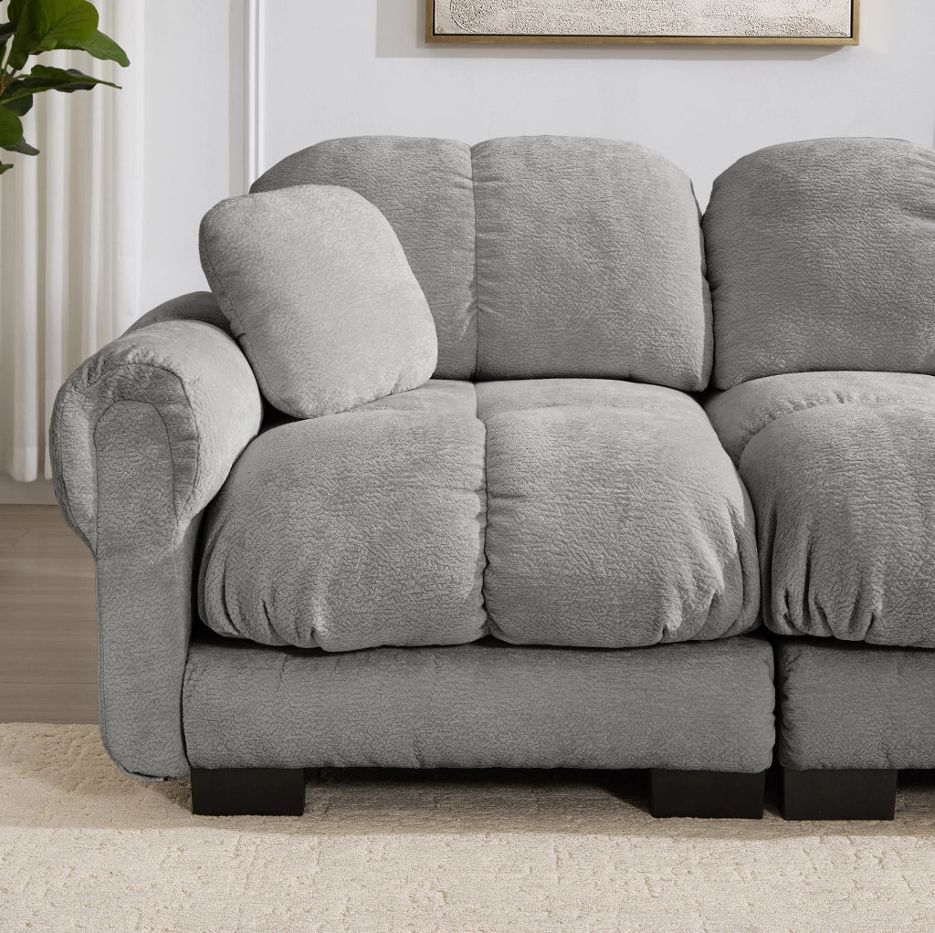 Divano Chenille 2 posti con pouf mobile, design a U modulare, grigio chiaro, con cuscini spessi e supporto ergonomico